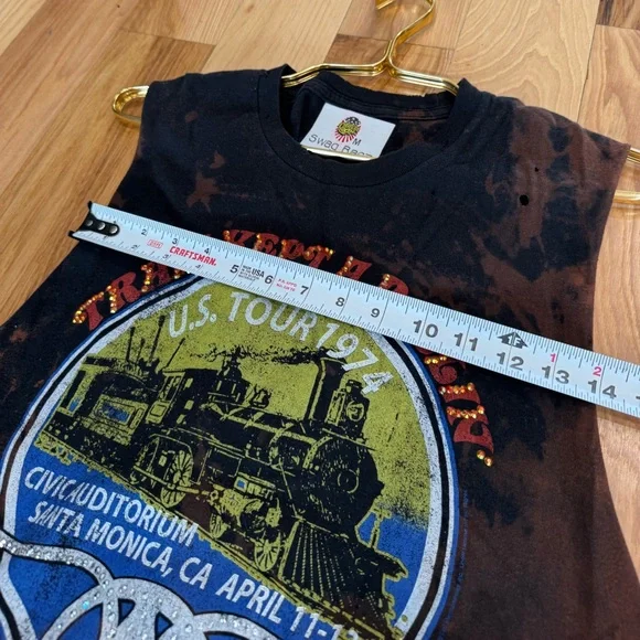 1974 Vintage Aerosmith Distressed + Embellished Black and Orange Medium Tank T9 - Picture 9 of 10